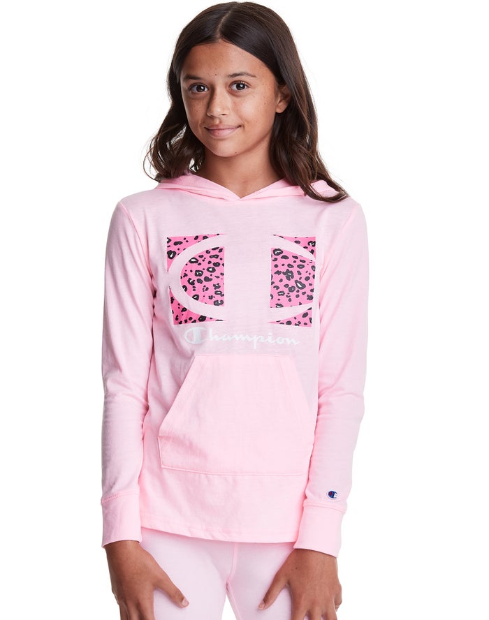 Champion Girls Hoodie NZ - T-Shirt Leopard Knockout Logo Pink ( 9456-UHGRY )